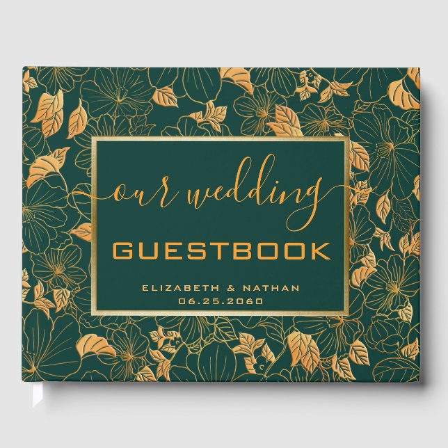 Gorgeous Emerald Green & Gold Wedding Guest Book (Front)