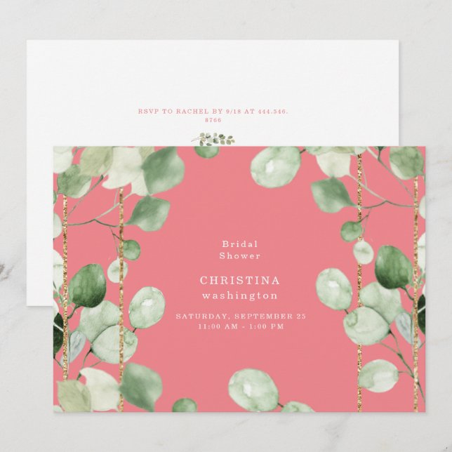Gorgeous  Eucalyptus Peach Bridal Shower Invitation (Front/Back)