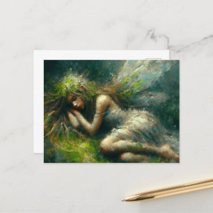 Gorgeous Fairy asleep on a mossy patch in forest Postcard