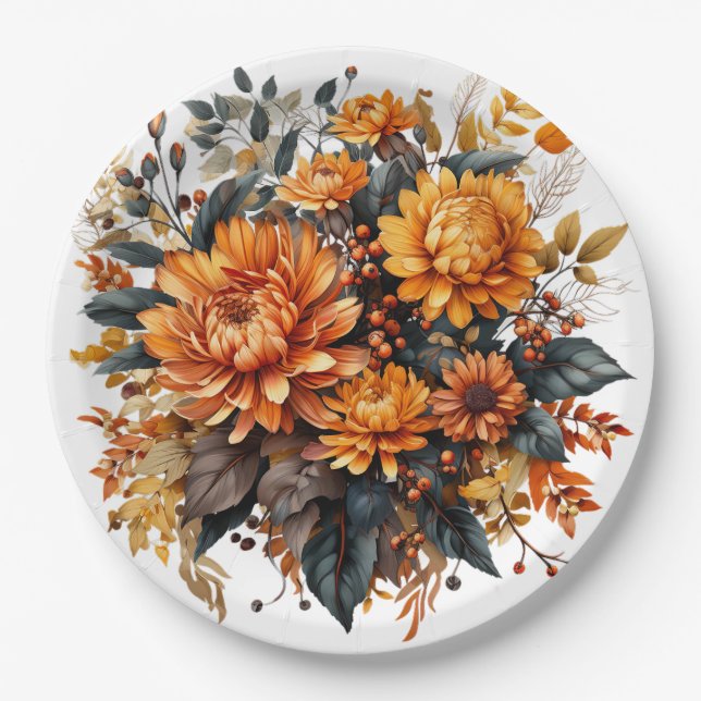 Gorgeous Fall Floral  Paper Plate (Front)