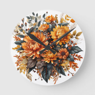 Gorgeous Fall Floral Round Clock