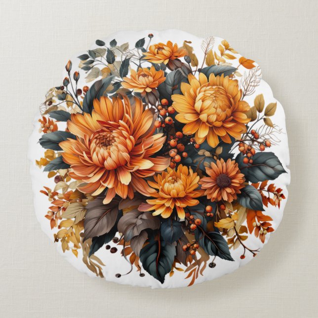 Gorgeous Fall Floral  Round Cushion (Front)