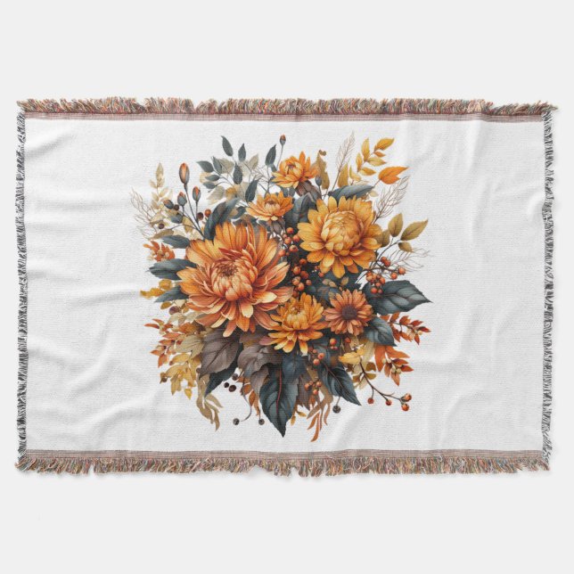 Gorgeous Fall Floral  Throw Blanket (Front)
