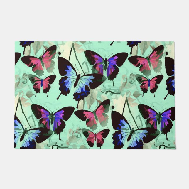 Gorgeous Fantastic Realm  Morpho Aqua Butterflies Doormat (Front)