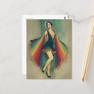 Gorgeous Flapper Woman in a Rainbow Cape Postcard