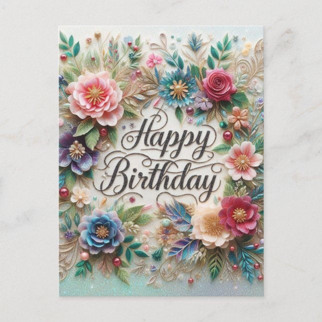 Gorgeous Floral Birthday postcard (Front)