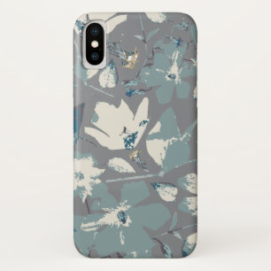 Gorgeous Floral Blossoms Grey Blue Cream Print iPhone X Case