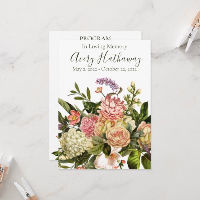 Gorgeous Floral Funeral Memorial Program Invitation (Front/Back In Situ)