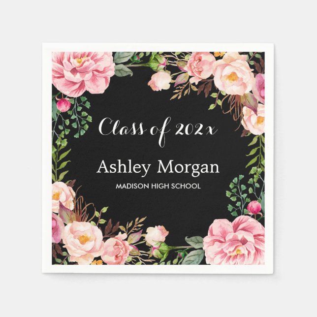 Gorgeous Floral Wreath Class of Graduation Party Napkin (Front)