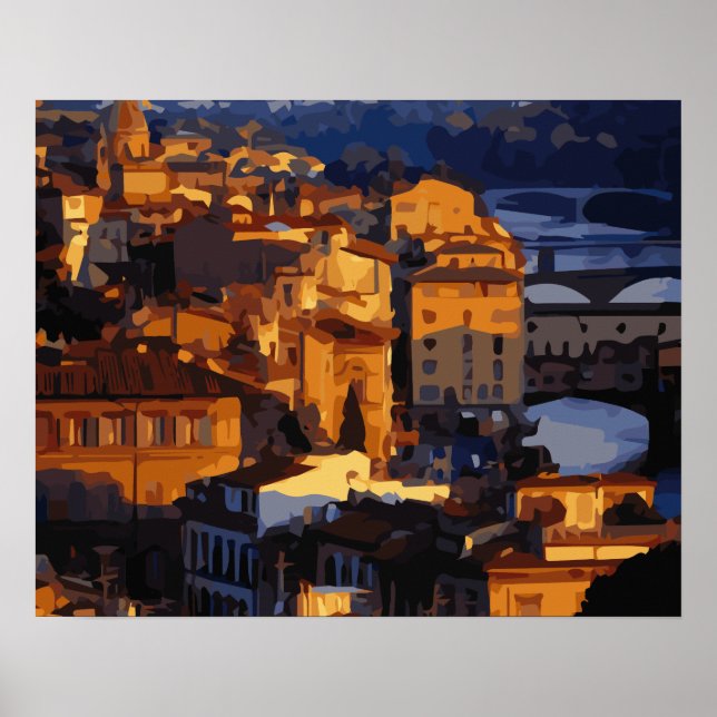 Gorgeous Florence Italy Sunset Scene Poster (Front)