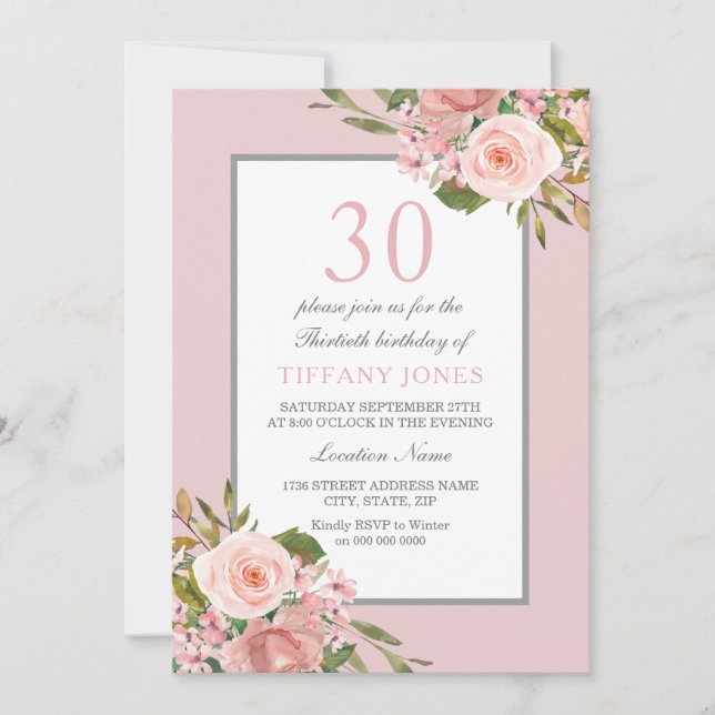Gorgeous Flowers Womans 30th Birthday Party Invite (Front)