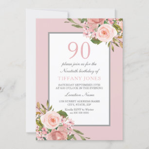 Gorgeous Flowers Womans 90th Birthday Party Invite
