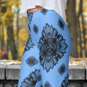 Gorgeous French Blue Mandela Pattern Leggings
