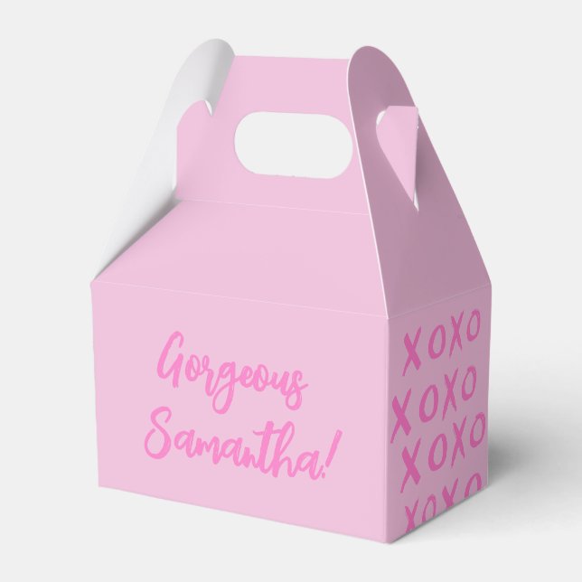 Gorgeous Friend Name XOXO pink Cute Favour Box (Front Side)