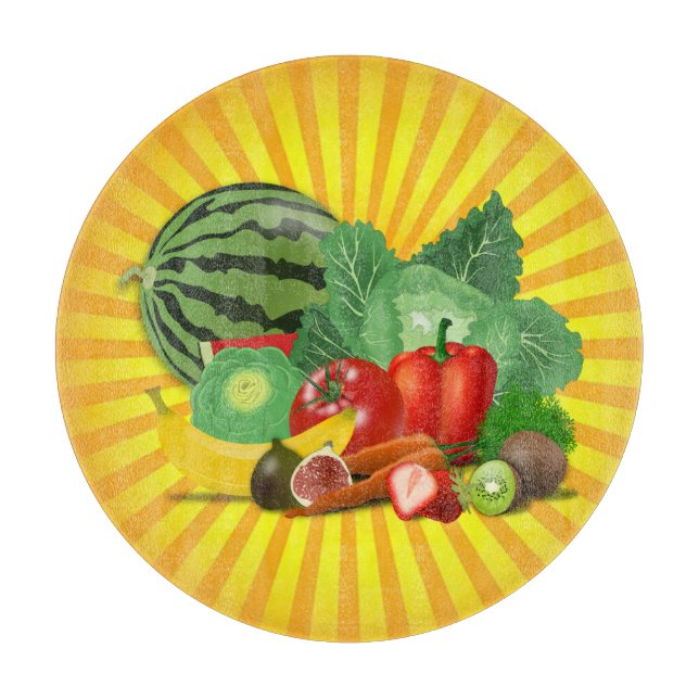 Gorgeous Fruits Vegetable and Sun Cutting Board (Front)