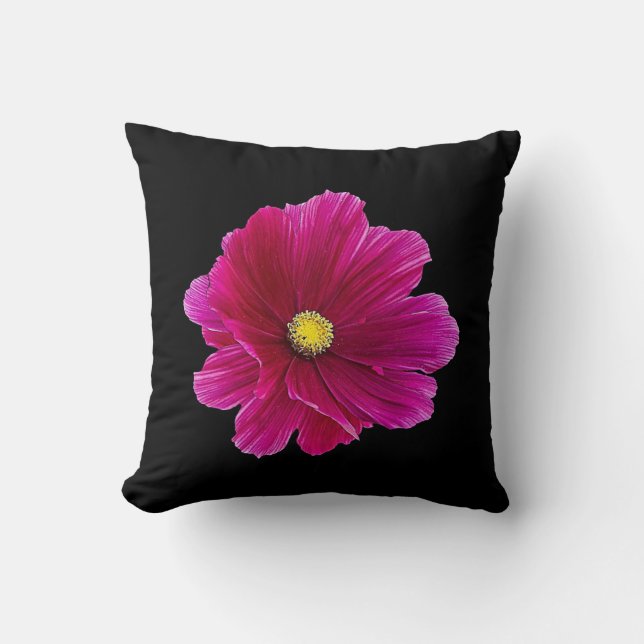 GORGEOUS FUCHSIA FLOWER ON EBONY BLACK CUSHION (Front)