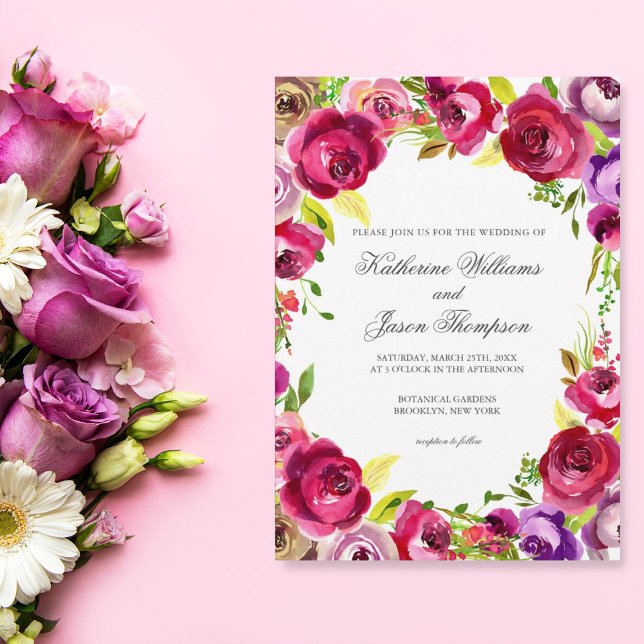 Gorgeous Fuchsia Pink Floral Chic Spring Wedding Invitation (Creator Uploaded)
