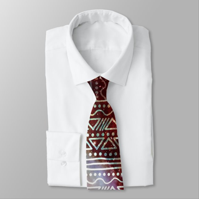 Gorgeous Galaxy Tribal Geometric Red Pattern Tie (Tied)