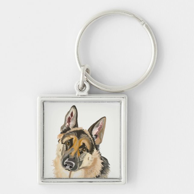 Gorgeous German Shepherd, Alsation Dog Drawing Key Key Ring (Front)