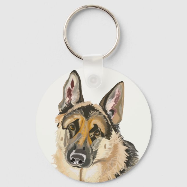 Gorgeous German Shepherd, Alsation Dog Drawing Key Ring (Front)