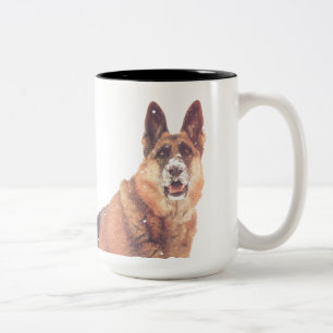 Gorgeous German Shepherd in the Snow Two-Tone Coffee Mug