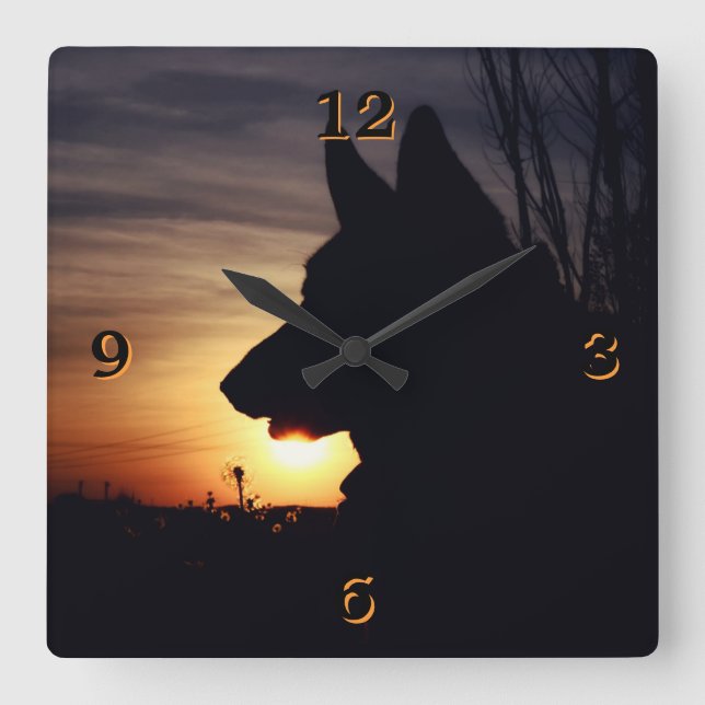 Gorgeous German Shepherd Silhouette Wall Clock (Front)