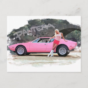 Gorgeous Girl with De Tomaso Pantera GTS Postcard