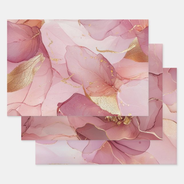 Gorgeous Glam Gold leaf Blush Pink Bridal Shower Wrapping Paper Sheet (Set)