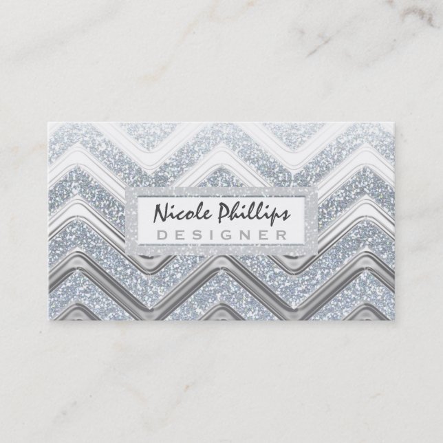 Gorgeous Glam Silver & White Dreamy Business Card (Front)