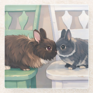 Gorgeous Glass Drink Coasters - Two Rabbits