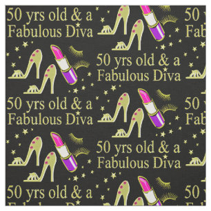 GORGEOUS GOLD 50TH BIRTHDAY DIVA DESIGN FABRIC
