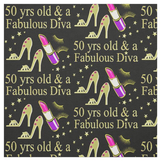 GORGEOUS GOLD 50TH BIRTHDAY DIVA DESIGN FABRIC (Swatch)