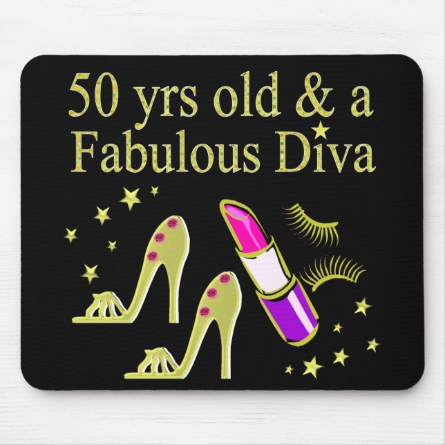 GORGEOUS GOLD 50TH BIRTHDAY DIVA DESIGN MOUSE MAT (Front)