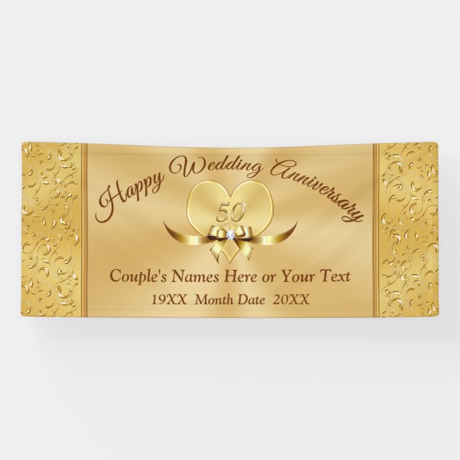 Gorgeous Gold 50th Wedding Anniversary Banners (Horizontal)