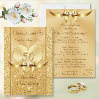 Gorgeous Gold 50th Wedding Anniversary Invitations