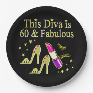 GORGEOUS GOLD 60TH BIRTHDAY HIGH HEEL DESIGN PAPER PLATE
