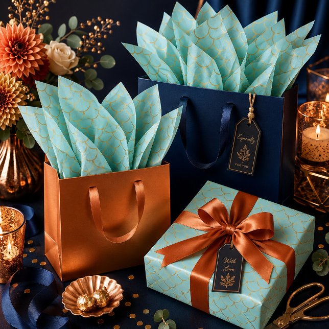 Gorgeous Gold and Mint Mermaid Scale Tissue Paper (Creator Uploaded)