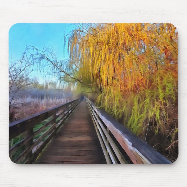 Gorgeous Gold and Yellow Willow Tree on Boardwalk Mouse Mat (Front)