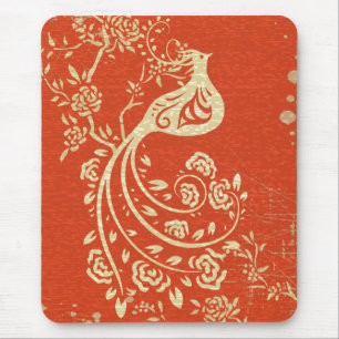 Gorgeous Gold Bird Fine Girly Retro Floral Mouse Mat