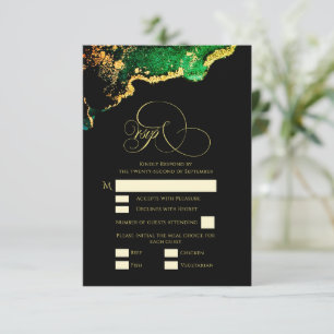 Gorgeous Gold Bronze Green Gold Wedding RSVP Card