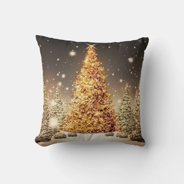 Gorgeous Gold Christmas Tree Cushion (Front)