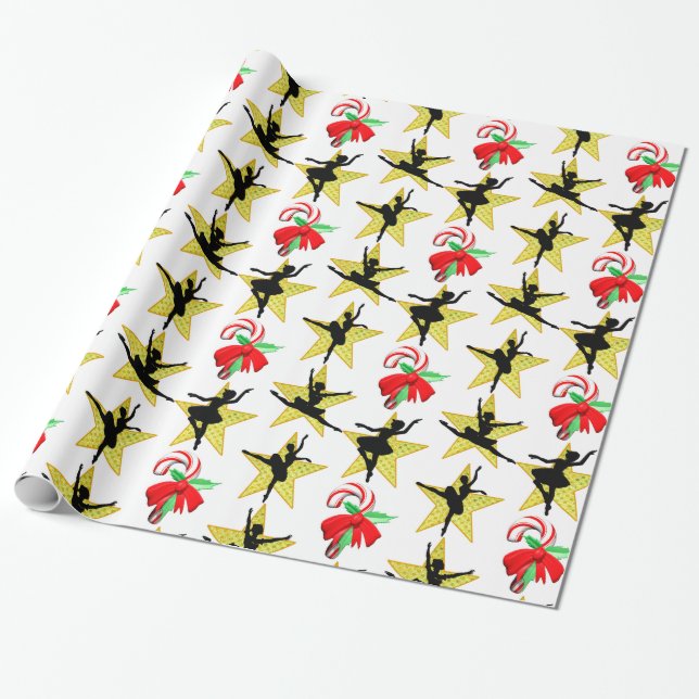 GORGEOUS GOLD DANCER CHRISTMAS DESIGN WRAPPING PAPER (Unrolled)