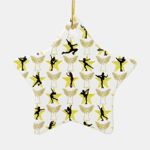 GORGEOUS GOLD FIGURE SKATING CHRISTMAS DESIGNS CERAMIC TREE DECORATION