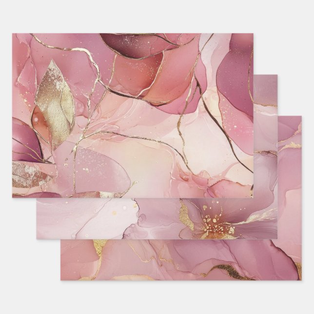 Gorgeous Gold leaf Blush Pink Bridal Shower Wrapping Paper Sheet (Set)