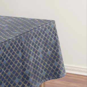 Gorgeous Gold Navy Mermaid Scales Pattern Tablecloth