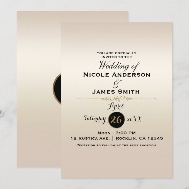 Gorgeous Gold Pearl Shimmer & Shine Classy Wedding Invitation (Front/Back)