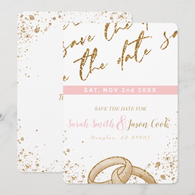 Gorgeous - Gold Pink COLLECTION A Save the date 1 Invitation (Front/Back)