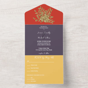 Gorgeous Gold Rose's Wedding All In One Invitation