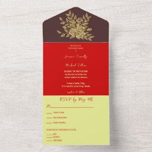 Gorgeous  Gold Rose's Wedding All In One Invitation