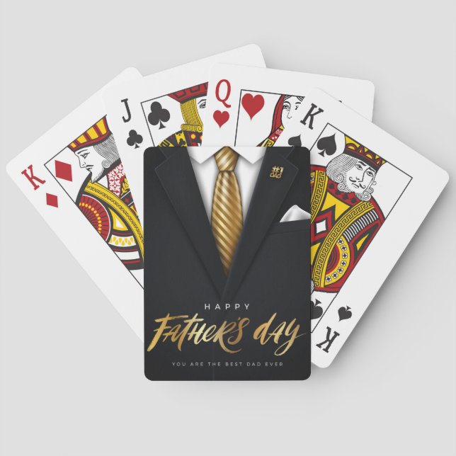 Gorgeous Gold White Black Happy Father's Day Playing Cards (Back)